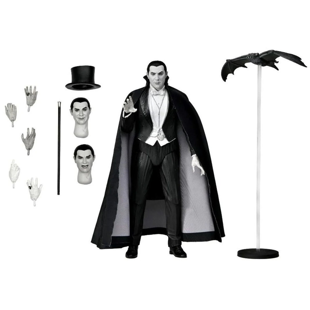 Dracula of Carfax Abbey Black and White 7 inch Neca Action Figure Universal Monsters with accessories and flying bat stand new in box