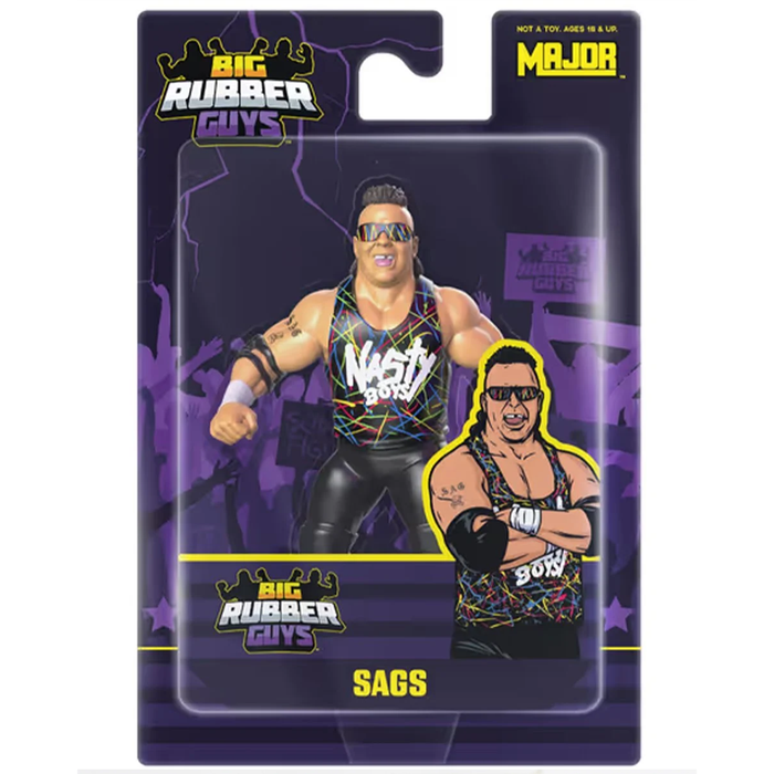 Nasty Boys Sags Major Big Rubber Guys 1:9 Scale 8-Inch Posed Wrestling Figure in black with colorful singlet by Major in packaging