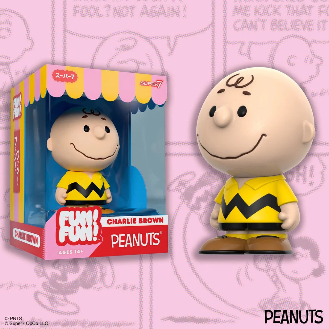 Peanuts Charlie Brown (Yellow Shirt) FUN! FUN! Vinyl Figure showing iconic character in yellow shirt with black zigzag design