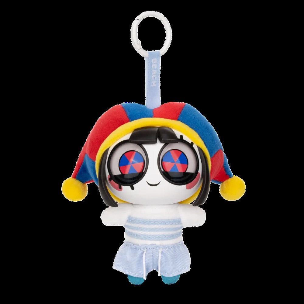 Beach Pomni 4.7 Premium Plush Keychain Figure from The Digital Circus, colorful jester plush by Glitch Productions
