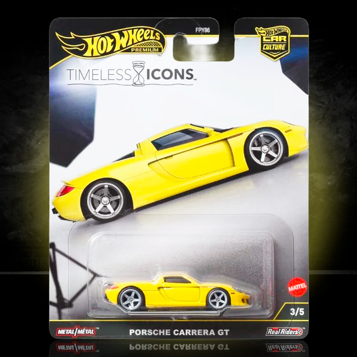 Hot Wheels Premium Car Culture Porsche Carrera GT 1:64 yellow die-cast collectible by Mattel in packaging