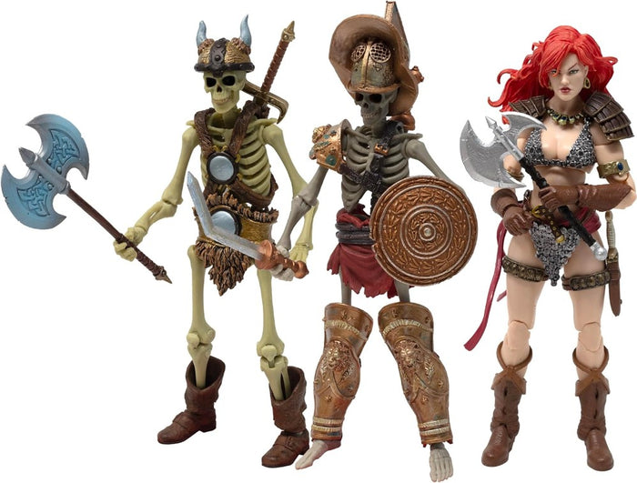 Red Sonja Deluxe Action Figure with Gladiator & Barbarian Skeletons Sold as Set of 3