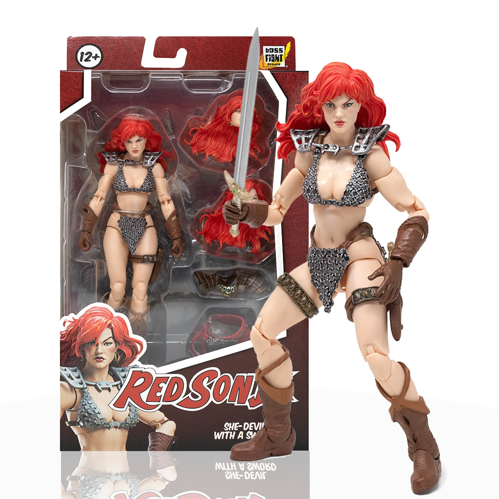 Red Sonja 50th Anniversary Epic H.A.C.K.S. 1:12 Scale Action Figure - Boss Fight Studio with sword and alternate head.