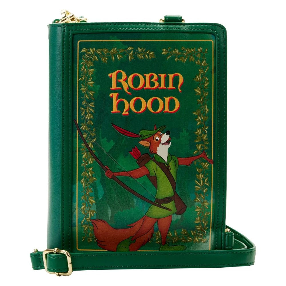 Disney Robin Hood Classic Book Convertible Crossbody Purse Loungefly green book purse