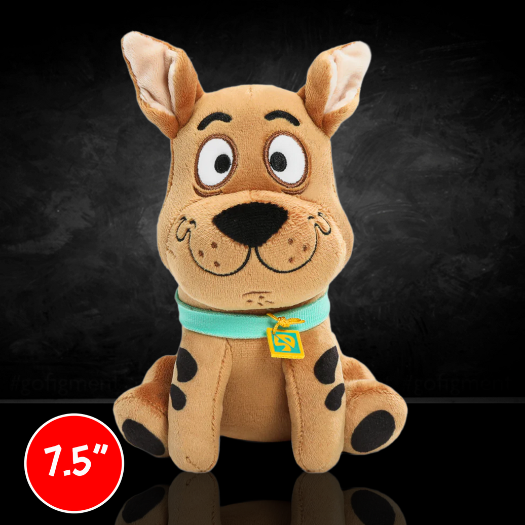 Scooby-Doo 8-Inch Phunny Plush by Kidrobot - Entertainment Earth Collectibles sitting forward with signature collar and spots