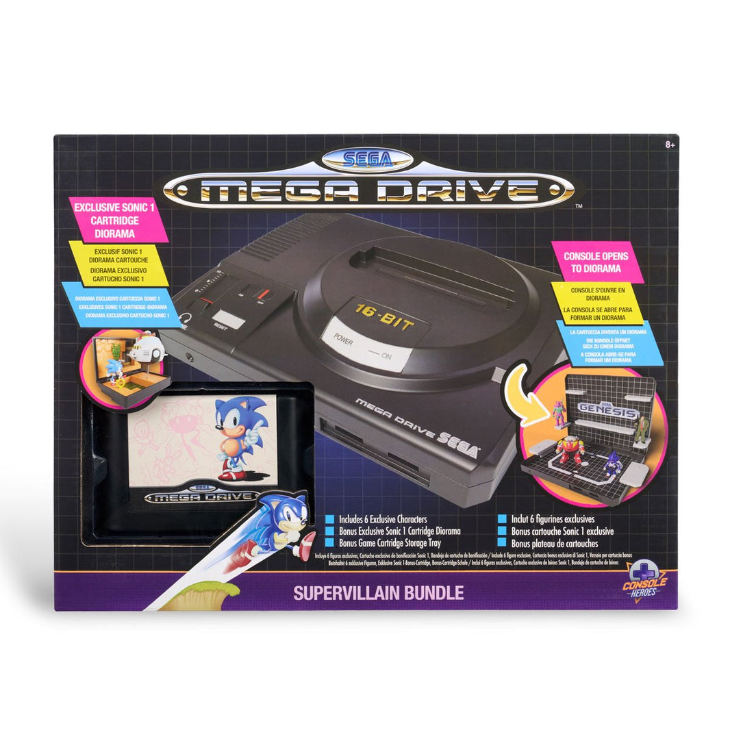 Console Heroes Sega Mega Drive Supervillain Boss Bundle Playset with Sonic the Hedgehog Cartridge new in box by Go Figment