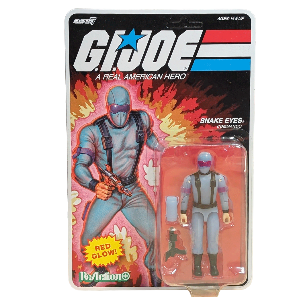Snake Eyes Red Glow GI Joe Action Figure ReAction+ 1/18 O-Ring Design Unpunched Super7