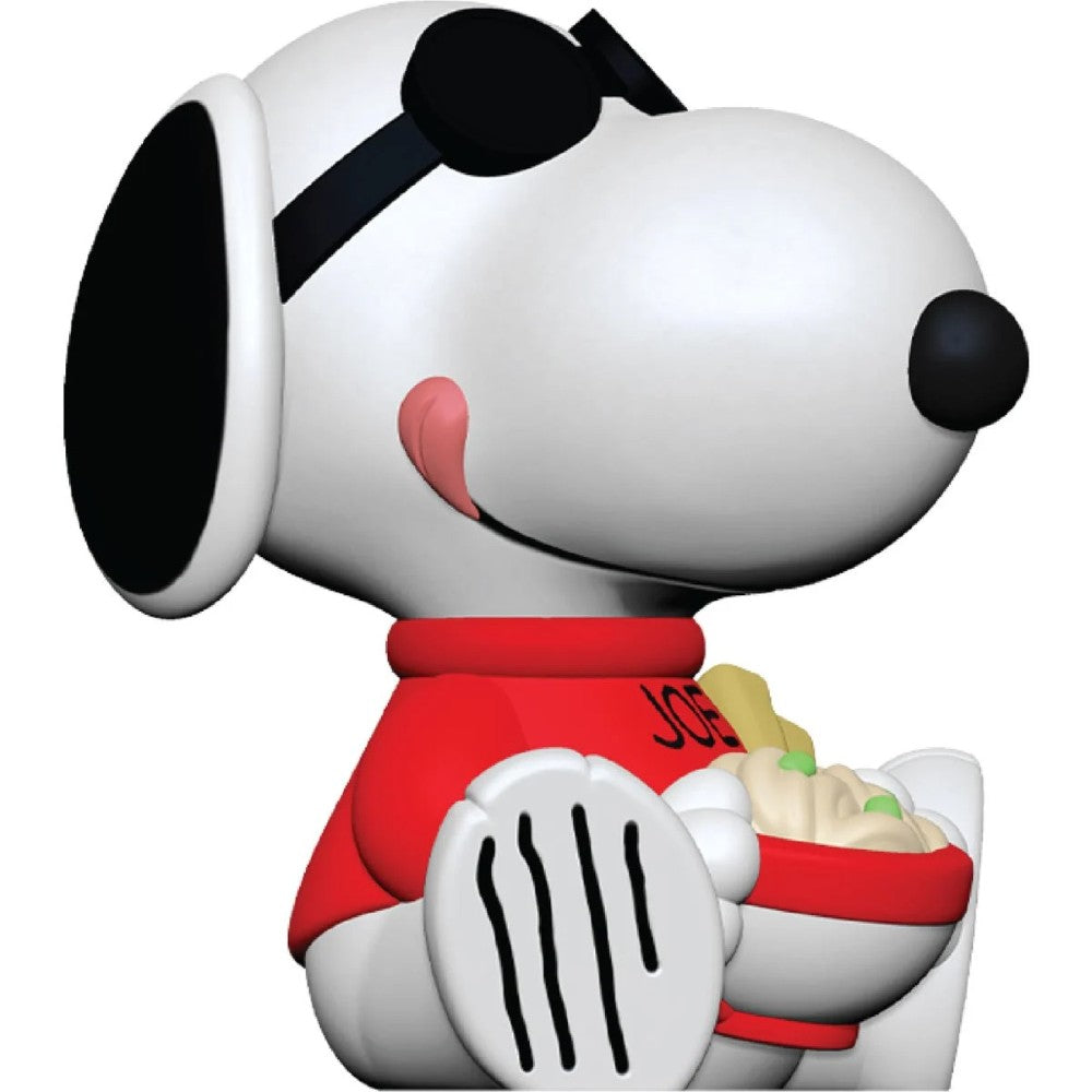 Go Figment Peanuts Rokimoto Wave 2 vinyl figure of Snoopy in red shirt with sunglasses holding bowl of food