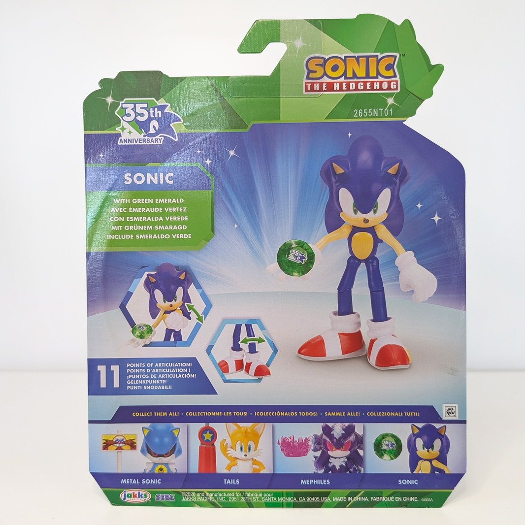 Sonic the Hedgehog Collector's 35th Anniversary Edition Wave 23 Set of 3 Figures by Jakks Pacific with green emerald accessory.