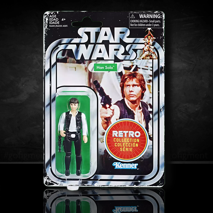 Kenner Star Wars Retro Collection Han Solo action figure in blister card packaging with vintage design and accessories