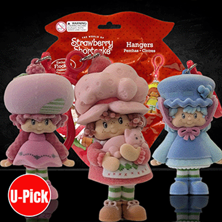World of Strawberry Shortcake FLOCKED Hangers 3 Inch Clip U-Pick by UCC with three flocked character figures