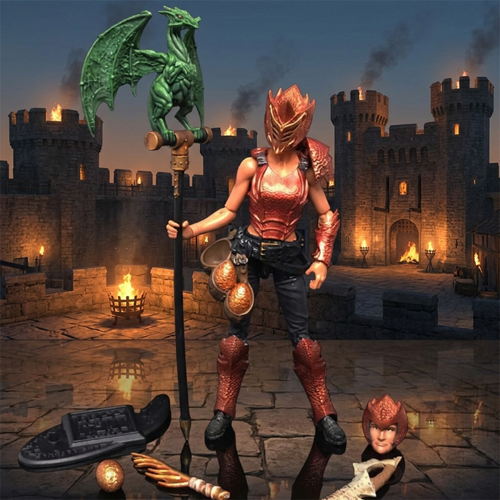 Ghariala (Dragon Harvester) -Vitruvian H.A.C.K.S. 1:18 Scale Action Figure by Boss Fight Studio Llc with dragon staff and armor accessories.