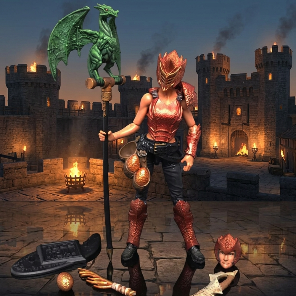 Ghariala (Dragon Harvester) -Vitruvian H.A.C.K.S. 1:18 Scale Action Figure by Boss Fight Studio Llc with dragon staff and armor accessories.