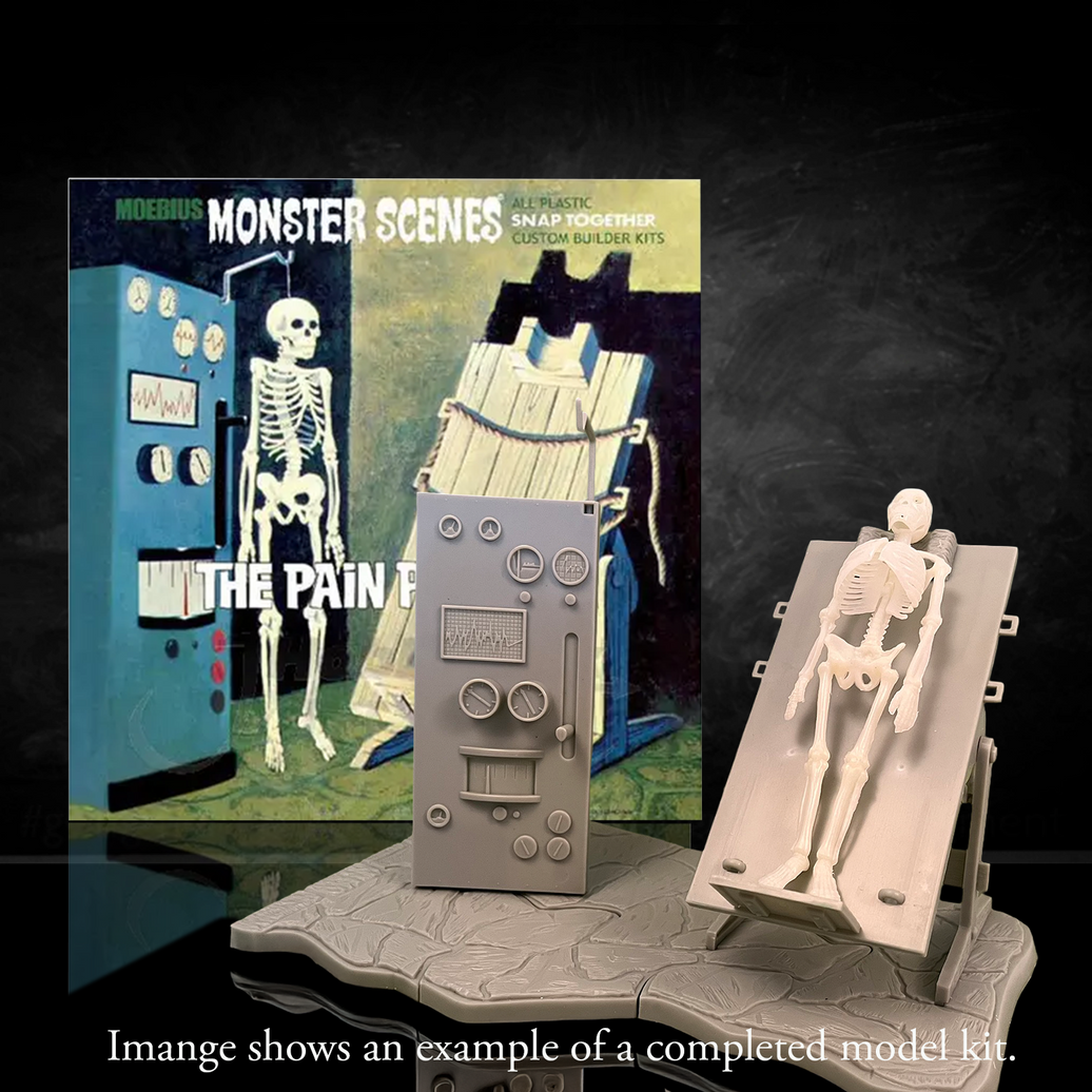 DENCOMM Monster Scenes The Pain Parlor Limited Edition Model Kit - 55th Anniversary by Monster Scenes with skeleton figure and equipment.