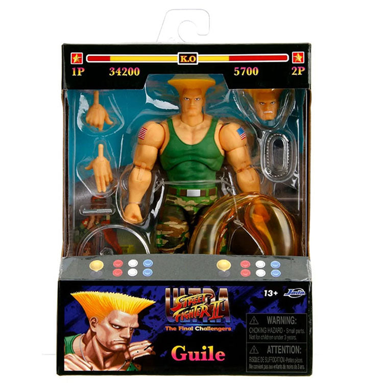 Jada Toys Ultra Street Fighter II Colonel Guile 6-inch action figure with interchangeable hands in packaging