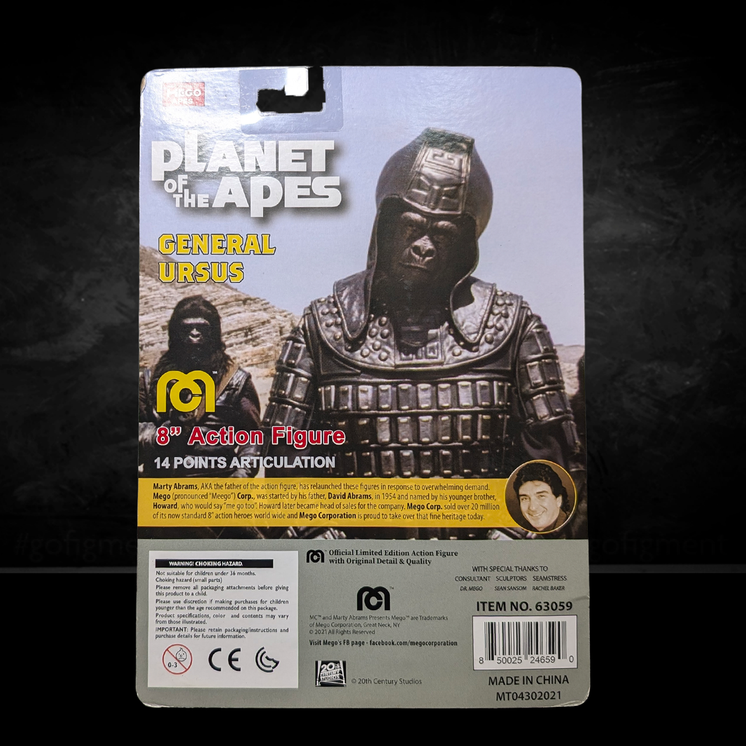 General Ursus Planet of the Apes Retro Style Articulated Mego Action Figure 8 inch by Mego in packaging.