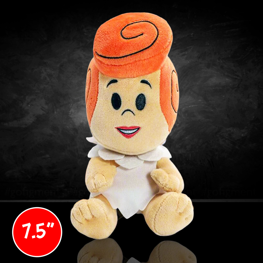Authentic Wilma Flintstone Phunny Plush: Premium 7.5-Inch Hanna-Barbera Collectible by Kidrobot sitting with orange hair and white dress