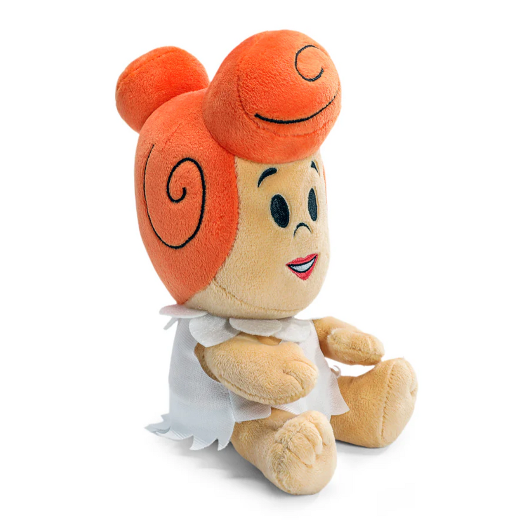 Authentic Wilma Flintstone Phunny Plush: Premium 7.5-Inch Hanna-Barbera Collectible by Kidrobot seated in white dress with orange hair curls