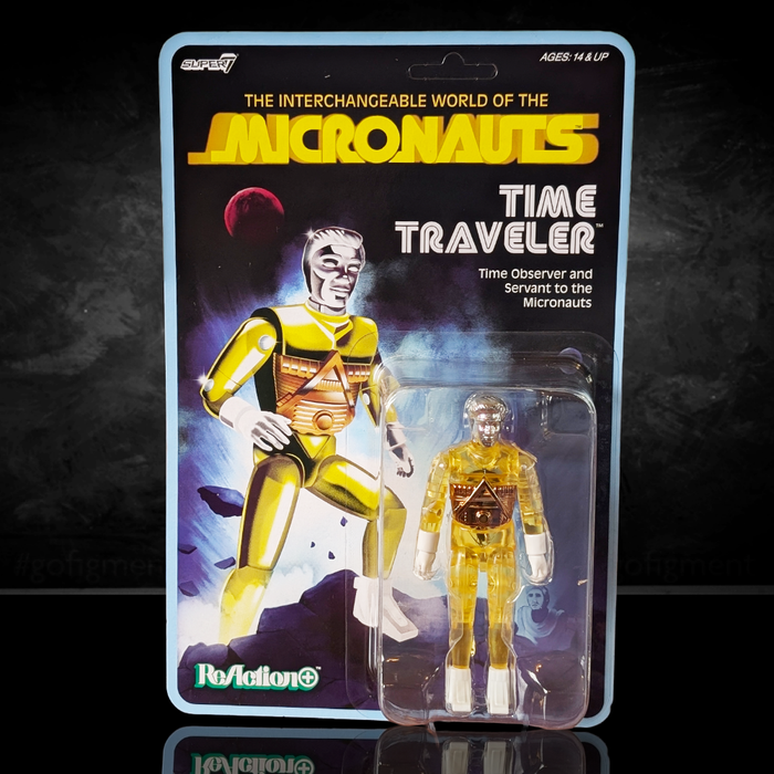 Time Traveler Micronauts Translucent YELLOW Super7 ReAction+ Action Figure new in box with gold chest and silver head details