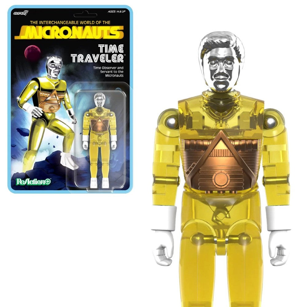 Time Traveler Micronauts Translucent YELLOW Super7 ReAction+ Action Figure new in box with silver head and chest details