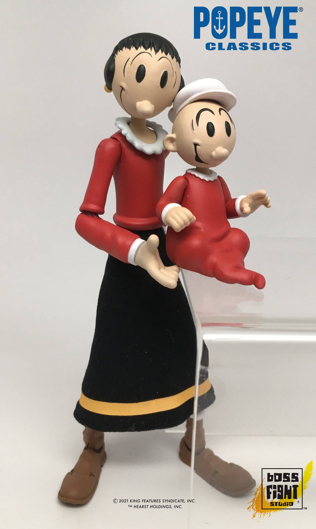 Boss Fight Studio Llc Olive Oyl figure holding Sweat Pea character from Popeye Classics on white background