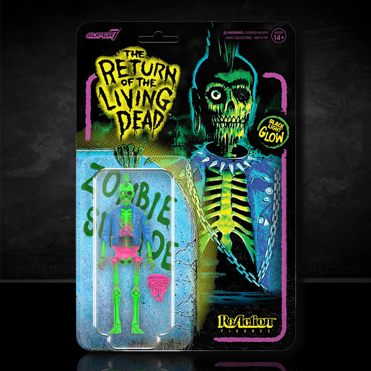 Return of the Living Dead male zombie Blacklight ReAction figure by Super7 in collectible packaging with neon art design