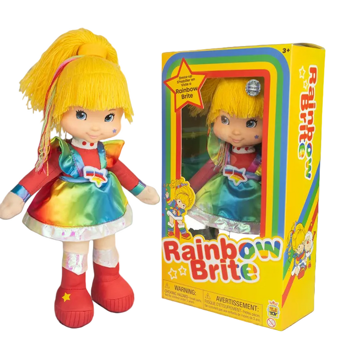 Rainbow Brite 12-inch plush doll in colorful dress by The Loyal Subjects with yellow hair and red shoes