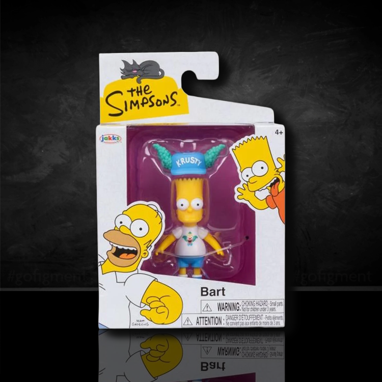 Jakks Pacific The Simpsons Bart Simpson action figure wearing Krusty the Clown hat in retail packaging