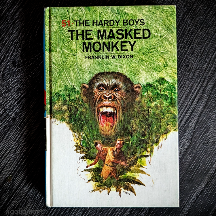 51 The Masked Monkey (1972-Red Numbered): Vintage Hardy Boys Book Blue-Back image 0