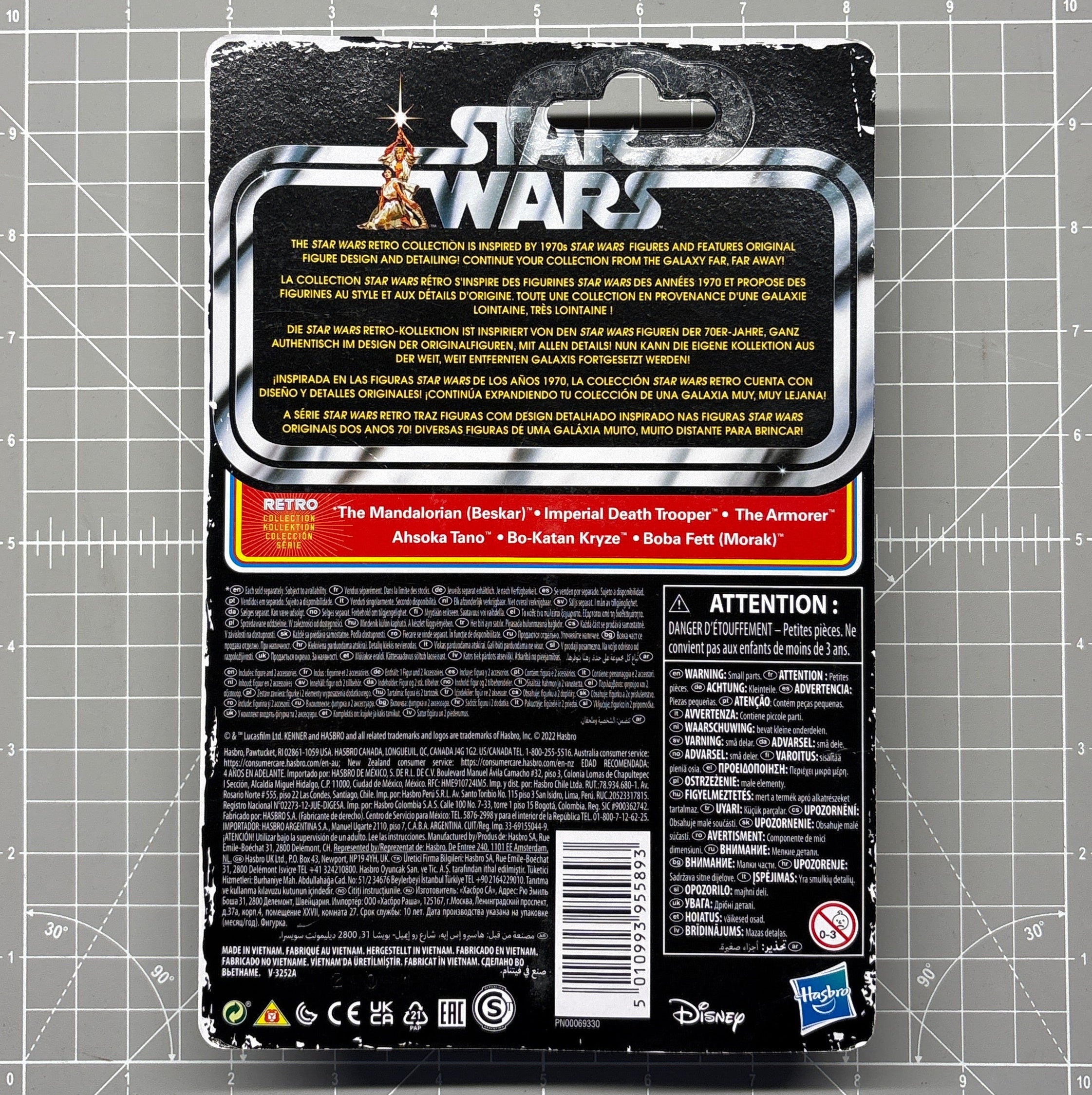 The Armorer Star Wars Retro Collection Action Figure in case MANDO Kenner action figure packaging back