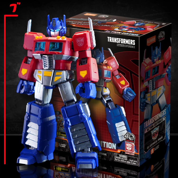 Blokees Figures Transformers Action Edition G1 Optimus Prime model kit by Hasbro with collectible packaging display