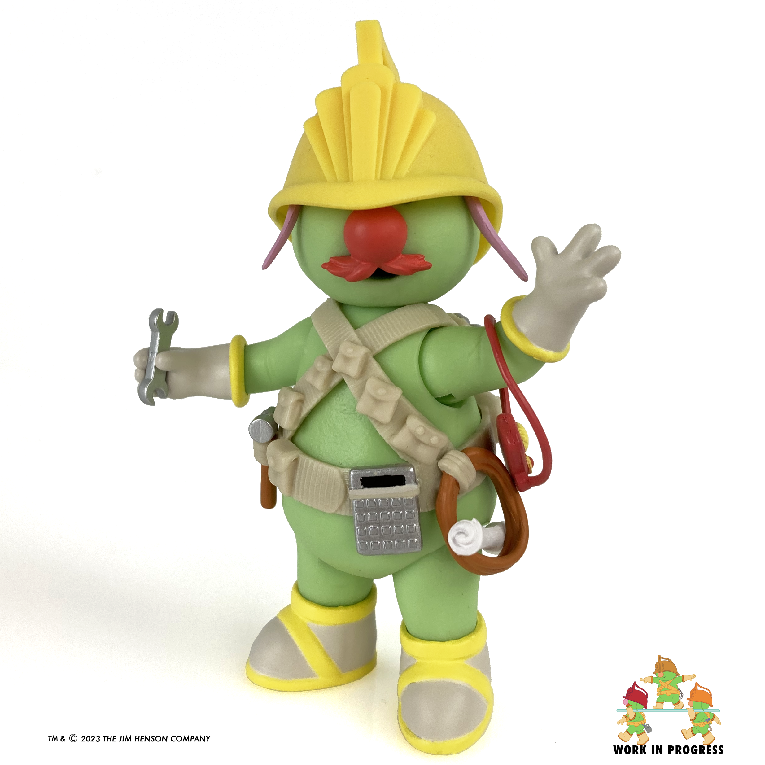 Boss Fight Studio Llc Fraggle Rock Flange Doozer figure with yellow helmet, tool belt, and construction accessories on white background