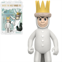 Where the Wild Things Are Max action figure 3.75-inch in white costume with yellow crown by Super7 in packaging and loose view