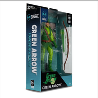 Green Arrow longbow hunter 7-inch action figure by McFarlane Toys in branded packaging with accessory bow and arrows