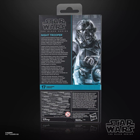 Back packaging of Hasbro Star Wars Black Series Night Trooper action figure with character artwork and product details