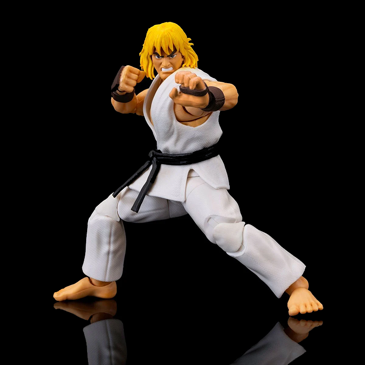 Jada Toys Ultra Street Fighter II Ken Player 2 action figure in white gi with black belt posed fighting stance