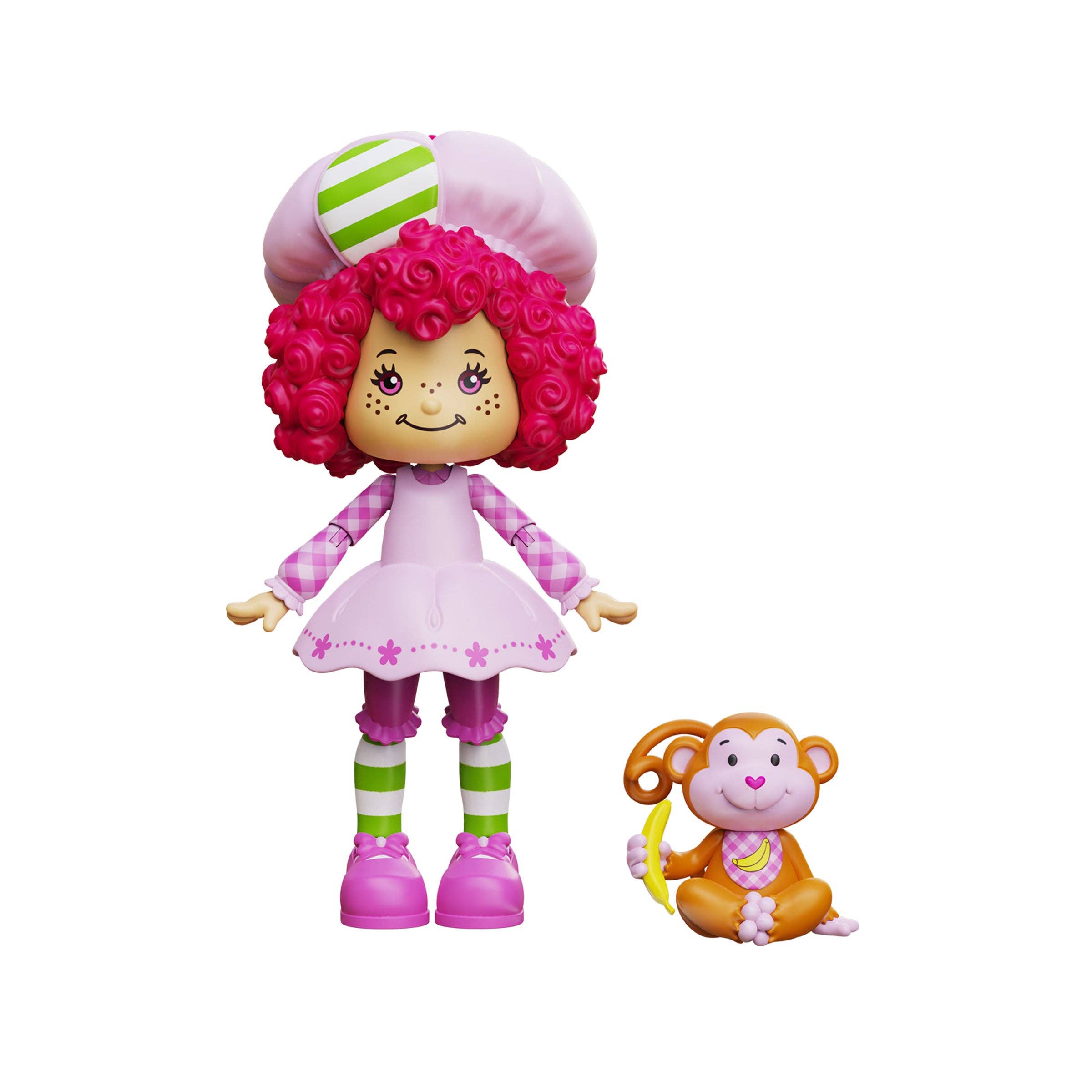 Boss Fight Studio Llc Raspberry Tart figure with curly pink hair, pink chef dress, striped green socks, and small monkey companion accessory