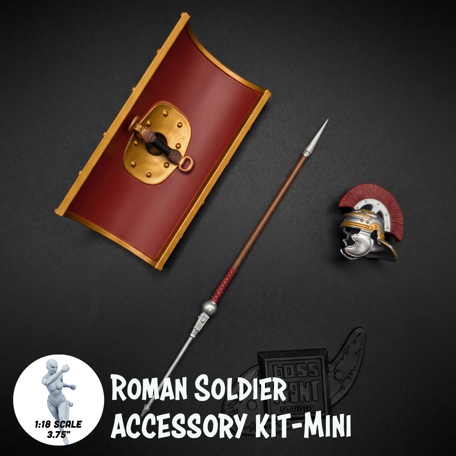 1:18 Scale Roman Soldier Mini Gear Kit (Roman Shield, Sword-Spear Pack for 3.75" - 4" Figures) by Boss Fight Studio Llc new in box