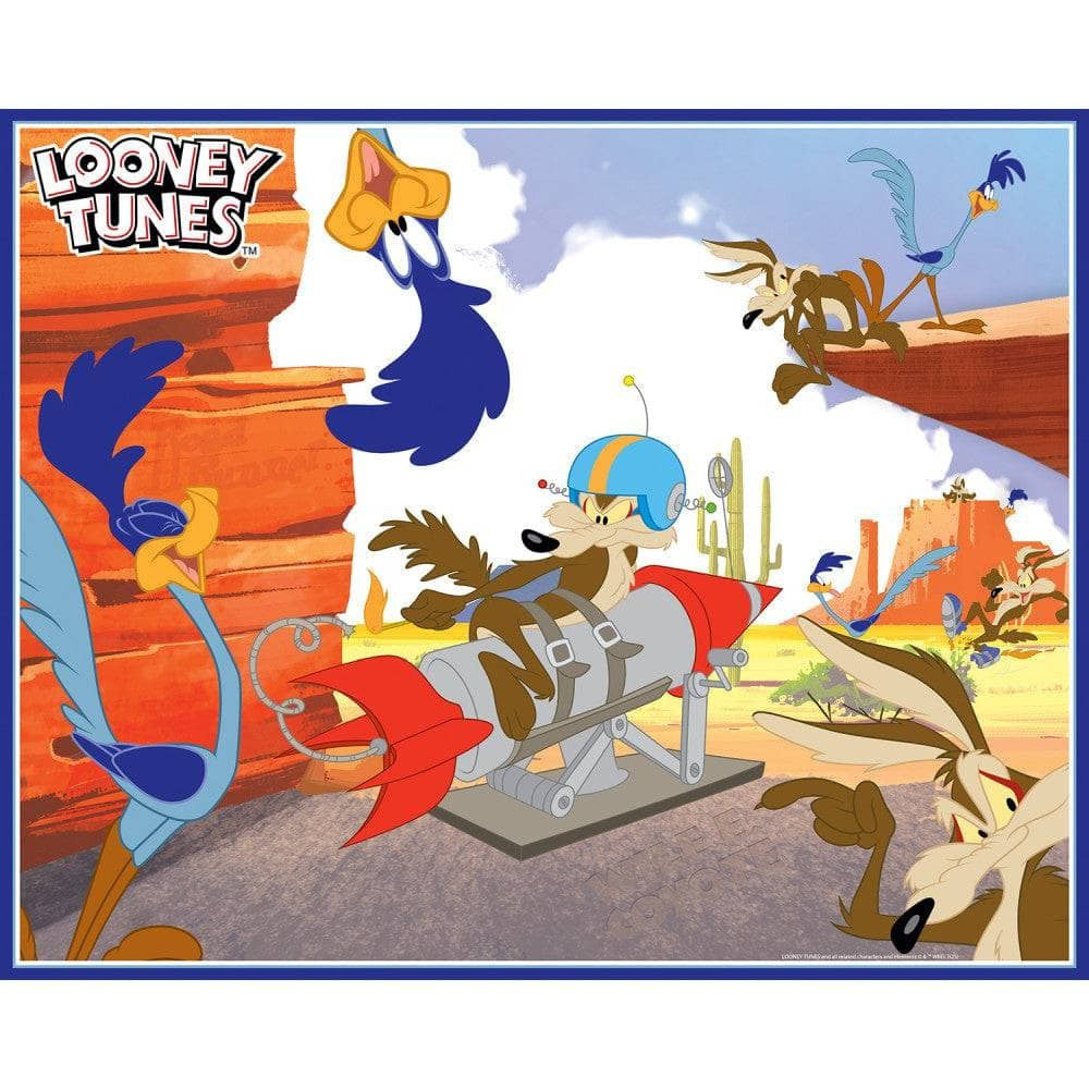 Looney Tunes 100 Piece Jigsaw Puzzles 4-Pack by MasterPieces with Wile E. Coyote, Road Runner, and Acme rocket desert scene