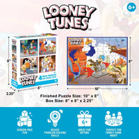 Looney Tunes 100 Piece Jigsaw Puzzles 4-Pack by MasterPieces with classic Road Runner and Wile E. Coyote chase scene puzzle set