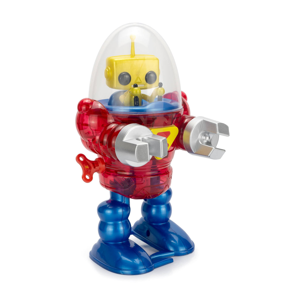 California Creations - Z Classics Robot, Merlin vintage style red and blue wind-up toy robot with clear dome head