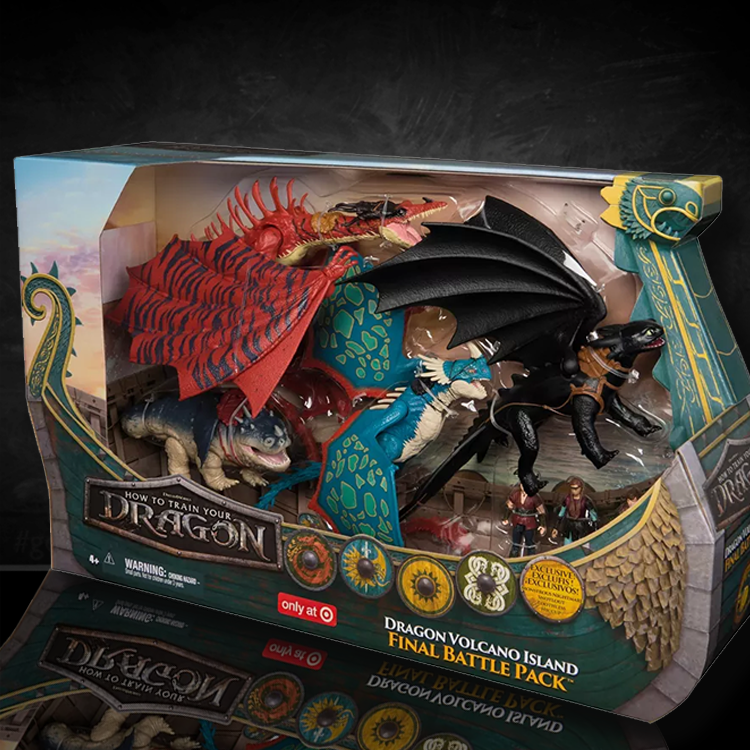 Spin Master How to Train Your Dragon Final Battle 4 Figure Set with Toothless Nadder Gronckle in volcano island packaging