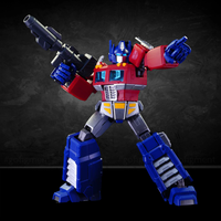 Blokees Hasbro Transformers G1 Optimus Prime model kit posed with blaster on dark textured background