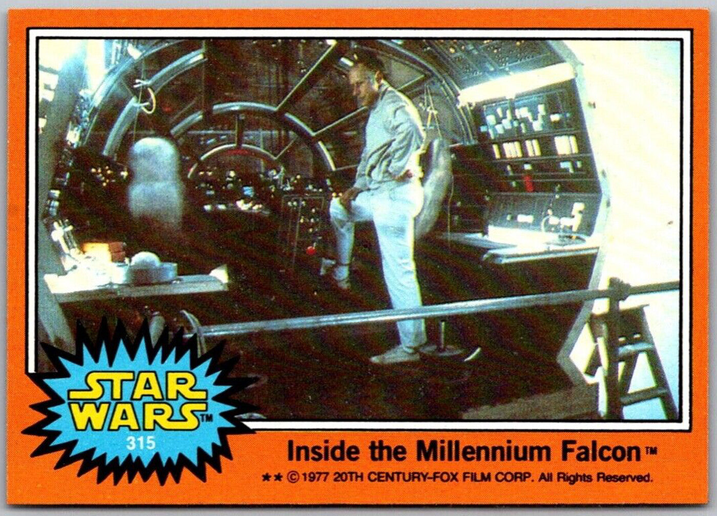 1977 Go Figment TOPPS Star Wars Orange Series 4 card 315 Inside the Millennium Falcon scene with Luke Skywalker