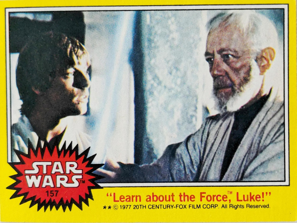 1977 Topps Star Wars yellow Series 3 trading card featuring Luke Skywalker and Obi-Wan Kenobi scene