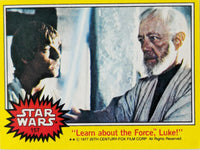 1977 Topps Star Wars yellow Series 3 trading card featuring Luke Skywalker and Obi-Wan Kenobi scene