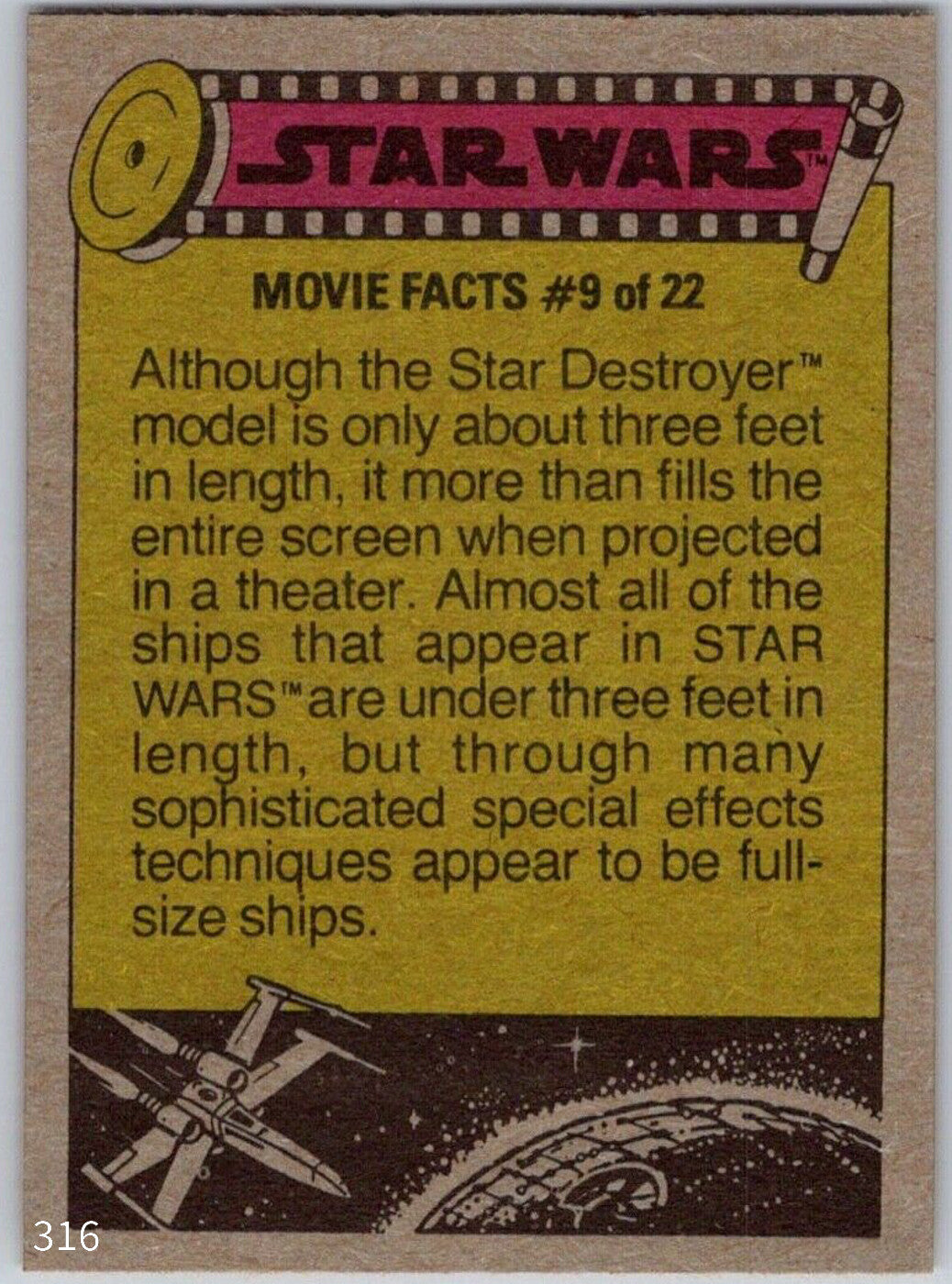 1977 TOPPS Star Wars Orange Series 4 trading card featuring movie fact #9 about Star Destroyer model by Go Figment