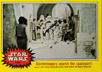 1977 Topps Star Wars trading card 179 showing stormtroopers searching spaceport scene from original movie