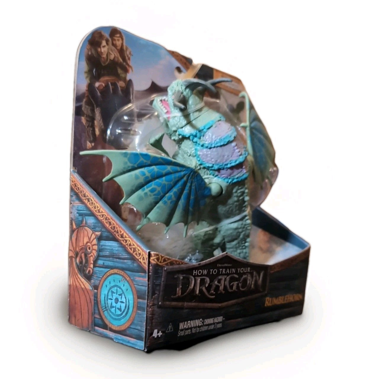 Spin Master 2025 How to Train Your Dragon Rumblehorn action figure toy in packaging with detailed dragon design.