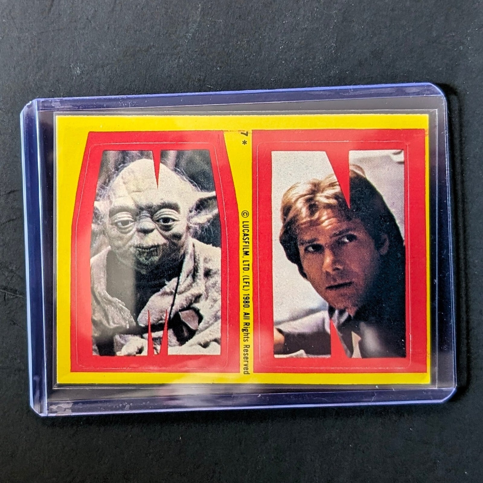 1980 TOPPS Empire Strikes Back sticker featuring Yoda and Han Solo, vintage collectible from Go Figment